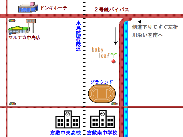 babyleaf 周辺地図（倉敷市西富井636-91・川沿い）
